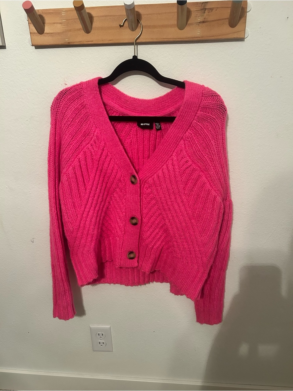 RD Style Hot Pink Chunky Knit  Cardigan Petite Medium